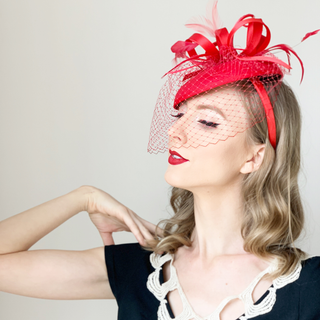Red Fascinator with Veil
