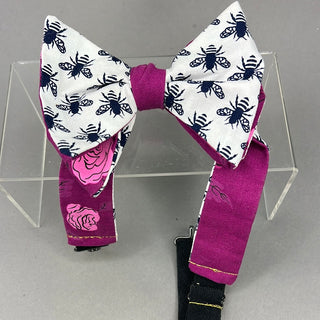 NAVY BEE AND PINK ROSE REVERSIBLE BOW TIE