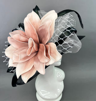 BLACK AND BLUSH PINK BLOOM WIDE BRIM HAT