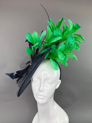 NAVY BLUE AND GREEN ROUND FASCINATOR