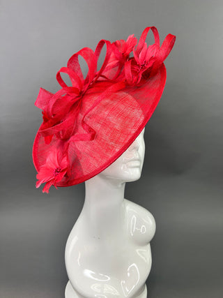 RED FASCINATOR WITH RED FEATHERS FLOWERS