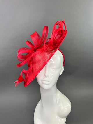 RED FASCINATOR WITH RED FEATHERS FLOWERS