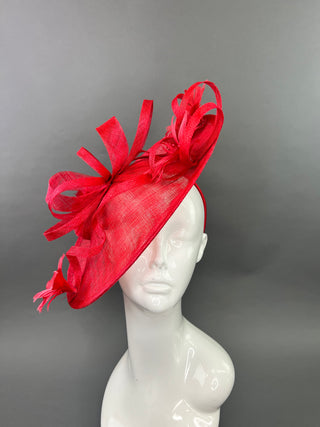 RED FASCINATOR WITH RED FEATHERS FLOWERS