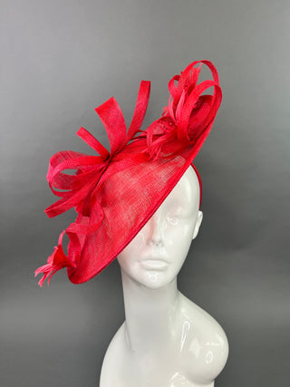 RED FASCINATOR WITH RED FEATHERS FLOWERS