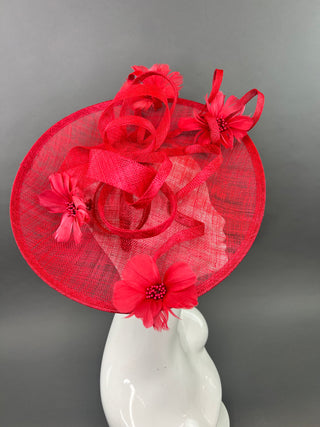 RED FASCINATOR WITH RED FEATHERS FLOWERS