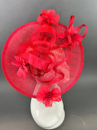 RED FASCINATOR WITH RED FEATHERS FLOWERS