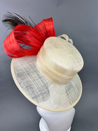 IVORY AND BURNT ORANGE WITH PEACOCK FEATHERS DERBY HAT