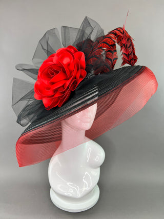 BLACK AND RED ROSE DERBY HAT