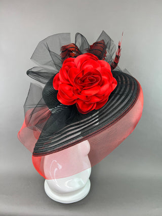 BLACK AND RED ROSE DERBY HAT