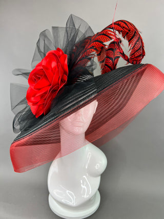 BLACK AND RED ROSE DERBY HAT