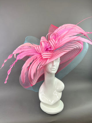 BABY PINK HAT WITH LIGHT TURQUOISE TRIM