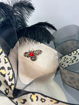 ANIMAL PRINT KENTUCKY DERBY HAT WITH RED BLOOM
