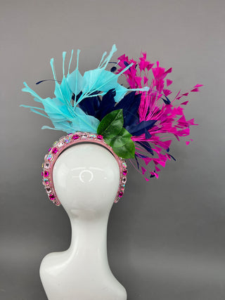 HEADBAND FASCINATOR WITH NAVY, FUCHSIA AND TURQUOISE