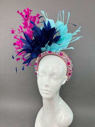 HEADBAND FASCINATOR WITH NAVY, FUCHSIA AND TURQUOISE