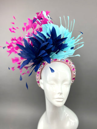 HEADBAND FASCINATOR WITH NAVY, FUCHSIA AND TURQUOISE