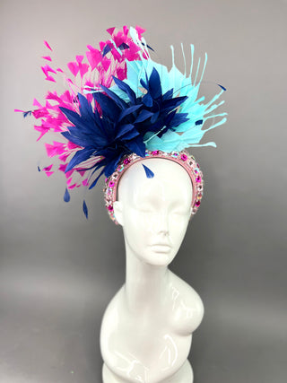 HEADBAND FASCINATOR WITH NAVY, FUCHSIA AND TURQUOISE