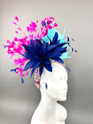 HEADBAND FASCINATOR WITH NAVY, FUCHSIA AND TURQUOISE