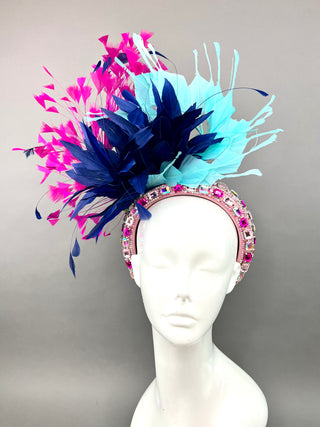 HEADBAND FASCINATOR WITH NAVY, FUCHSIA AND TURQUOISE