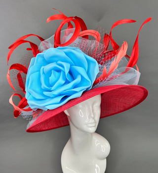 RED AND LIGHT BLUE DERBY HAT