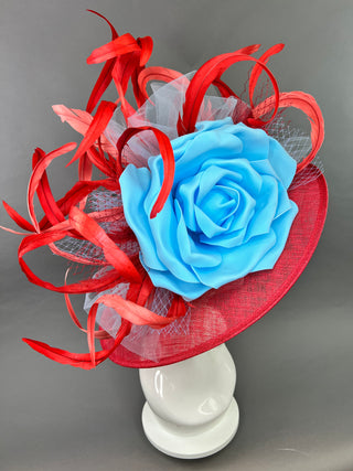 RED AND LIGHT BLUE DERBY HAT
