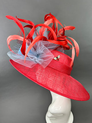 RED AND LIGHT BLUE DERBY HAT