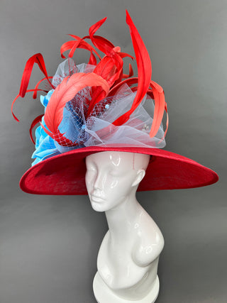 RED AND LIGHT BLUE DERBY HAT