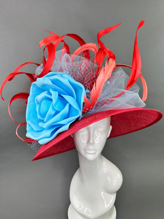 RED AND LIGHT BLUE DERBY HAT