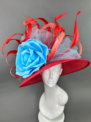 RED AND LIGHT BLUE DERBY HAT