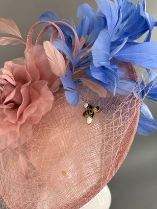 BLUSH PINK AND COUNTRY BLUE FASCINATOR - The Hat Hive