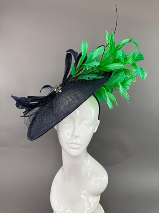 NAVY BLUE AND GREEN ROUND FASCINATOR - The Hat Hive