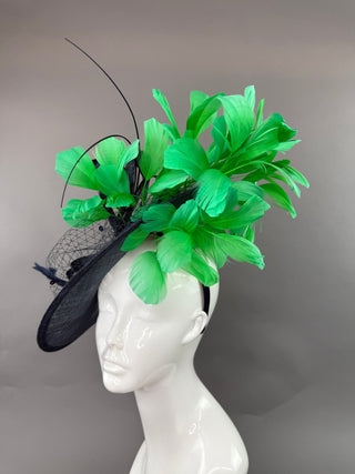 NAVY BLUE AND GREEN ROUND FASCINATOR - The Hat Hive