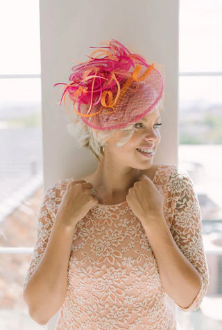 THE BRYNLEE SINAMAY FEATHER FASCINATOR WITH VEIL ON HEADBAND