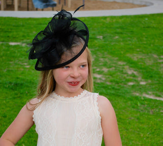 Girls Black Fascinator, Black Hat, Tea Party Hat, Church Hat, Derby Hat, Fancy Hat, Tea Party Hat, wedding hat, British Hat