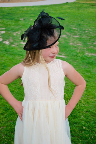 Girls Black Fascinator, Black Hat, Tea Party Hat, Church Hat, Derby Hat, Fancy Hat, Tea Party Hat, wedding hat, British Hat
