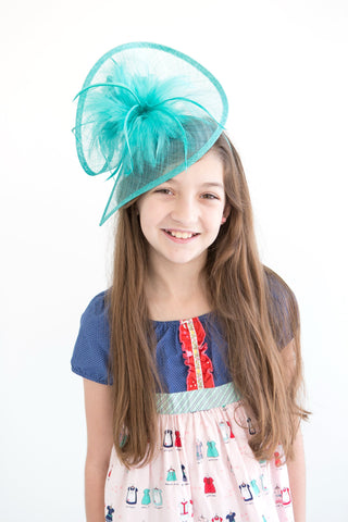 Turquoise Fascinator, Girls Tea Party Hat, Kentucky Derby Hat, Fancy Hat, Turquoise Hat, Wedding hat, British Hat, Royal Hat