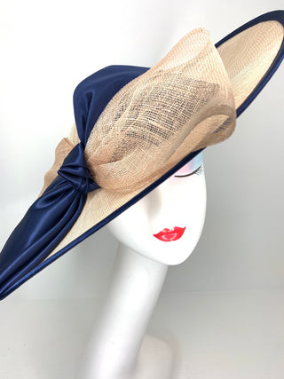 Navy and tan Sinamay Derby Hat