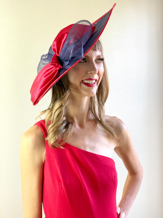 Navy and red Sinamay Derby Hat, Womens Tea Party Hat, Church Hat, Derby Hat, Fancy Hat, Ivory  Hat, Tea Party Hat, wedding hat