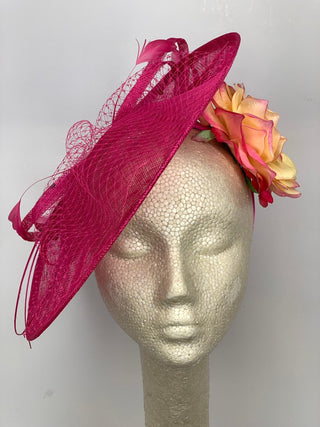 THH036 Pink Fascinator with Yellow Rose, Pink Derby Hat, Womens Tea Party Hat, Church Hat, Derby Hat, Fancy Hat, Royal Hat, Tea Party Hat,