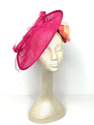 THH036 Pink Fascinator with Yellow Rose, Pink Derby Hat, Womens Tea Party Hat, Church Hat, Derby Hat, Fancy Hat, Royal Hat, Tea Party Hat,