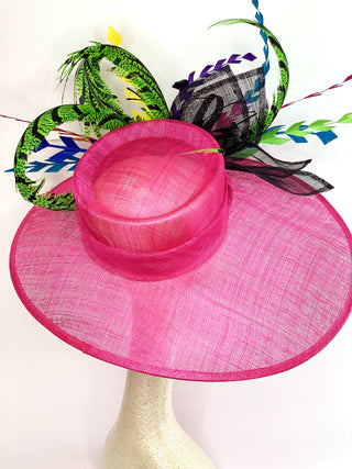 Pink Kentucky Derby Hat, Tea Party Hat, Church Hat, Feather Hat, Kentucky Derby Hats For Women, Neon Feather Hat, Black & Pink Hat