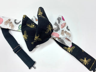 Gold Bee Derby Theme Mens Reversible Bow Tie