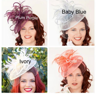 Black Fascinator on headband - light and easy to wear Women's Hat with Veil, Kentucky Derby Hat, wedding hat, British Hat