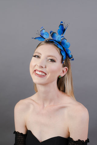 Blue Butterfly Fascinator, butterfly hat, Tea Party Hat, Church Hat, Derby Hat, Fancy Hat, Pink Hat, Tea Party