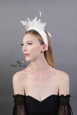 White Fascinator Headband - Bridal Fascinator -  Women's Tea Party Hat, Derby Hat, Bridal Hat, White Hat, Tea Party Hat, wedding hat