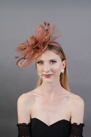 Brown Mesh Crinoline Fascinator on headband, Mocha Brown Fascinator, Women's Tea Party Hat, Church Hat, Derby Hat, Fancy Hat, British Hat,