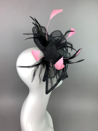 Black and pink Fascinator on headband, High Tea Party Hat, Derby Hat, Church Hat, Kentucky Derby, Fancy Hat, Tea Party Hat, wedding hat
