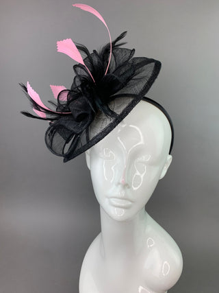 Black and pink Fascinator on headband, High Tea Party Hat, Derby Hat, Church Hat, Kentucky Derby, Fancy Hat, Tea Party Hat, wedding hat