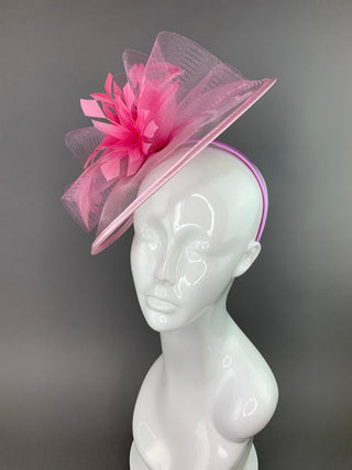 Light Pink Fascinator on headband, Women's Tea Party Hat, Hat with Veil, Church Hat, Kentucky Derby Hat, Fancy Hat, wedding hat,