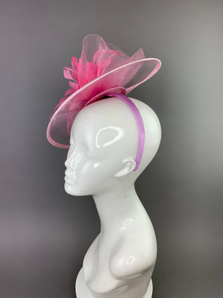Light Pink Fascinator on headband, Women's Tea Party Hat, Hat with Veil, Church Hat, Kentucky Derby Hat, Fancy Hat, wedding hat,