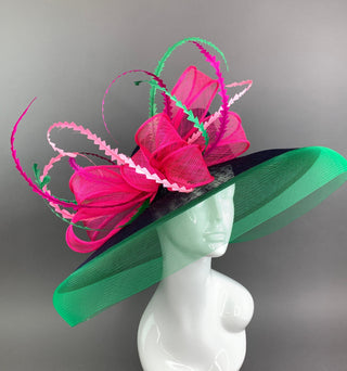 Navy, Fuchsia, Green, Kentucky Derby Hat, Navy Hat, Church hat, Tea Party Hat, Navy Blue Hat, Fashion Hat, Church Hat, wide brim hat
